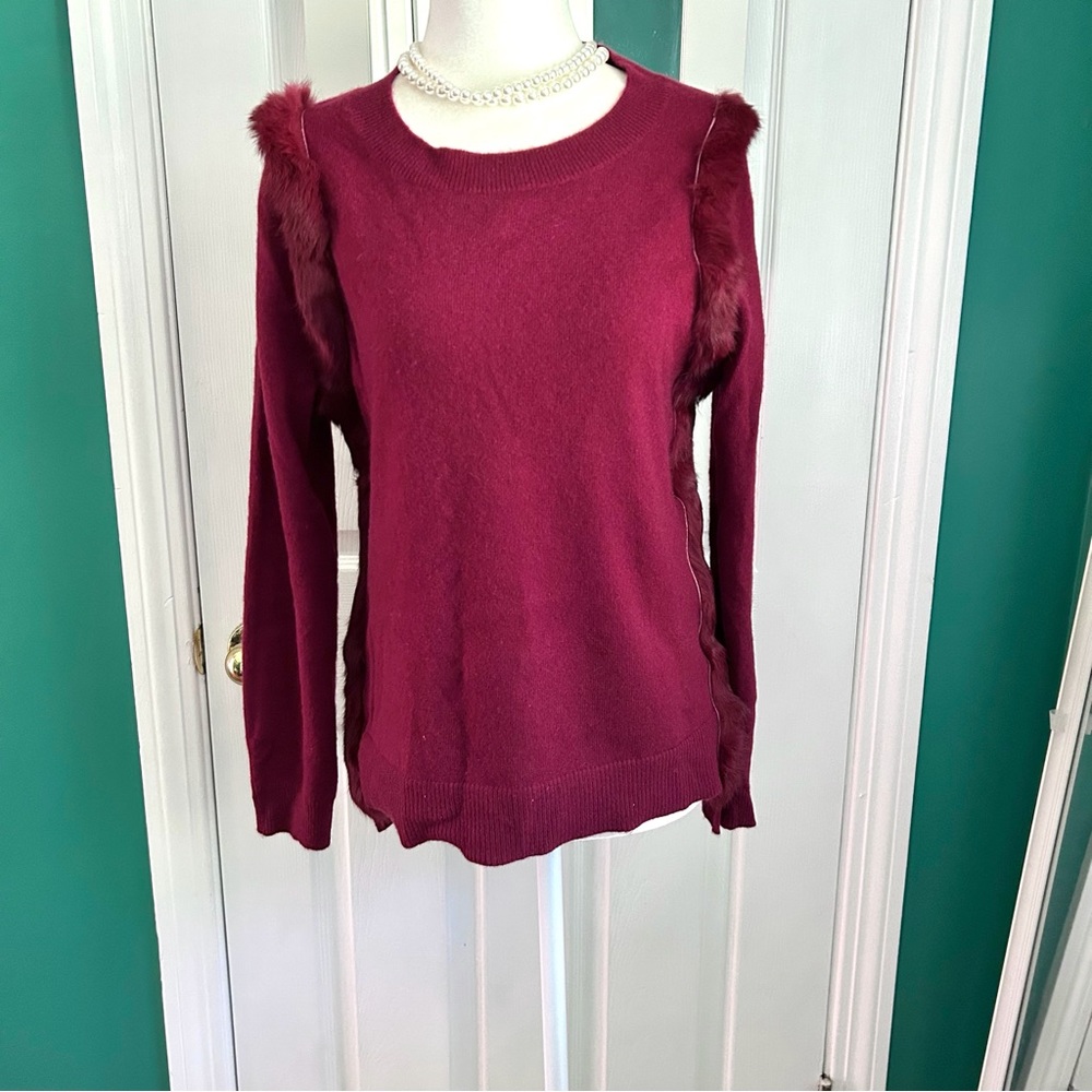 Rasberry Red 100% Cashmere Sweater with faux fur M